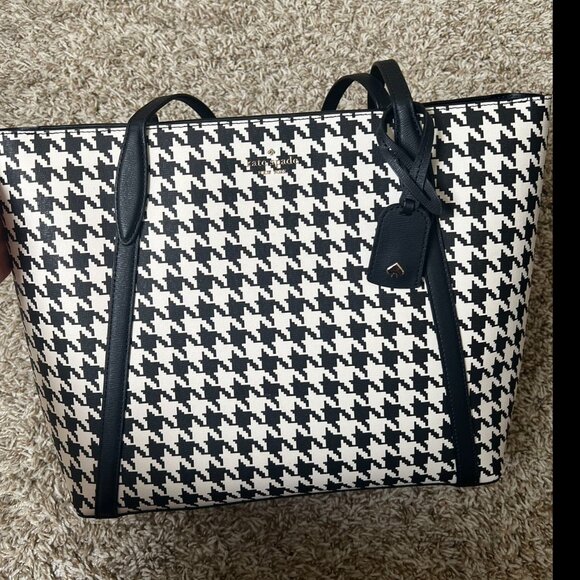 Kate Spade Large Cara Tote Shoulder Bag In Houndstooth Print - Picture 3 of 10
